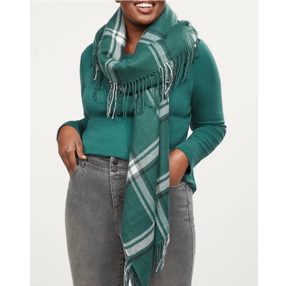 One Size Emerald Green Black Plaid Check Wrap Scarf Ruana Cover Up GREAT GIFT - Picture 2 of 5